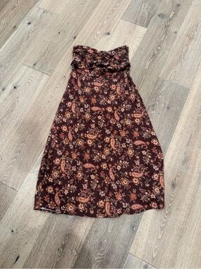 Trixxi Strapless Paisley Midi Dress in Brown and Rust